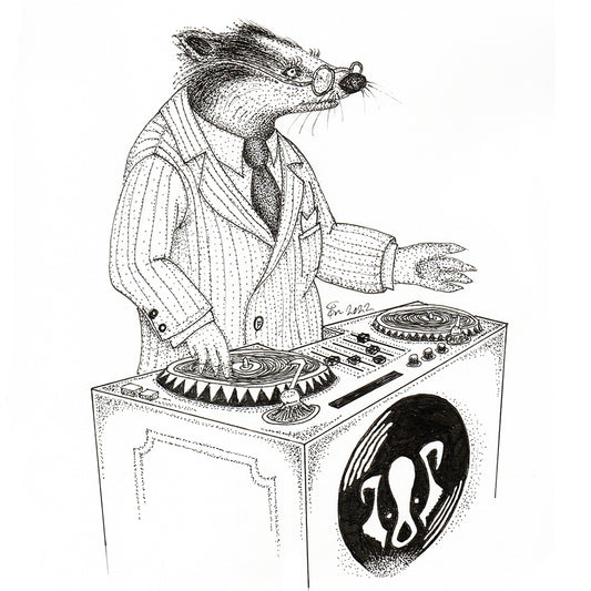 Drawing of Mr Badger DJing