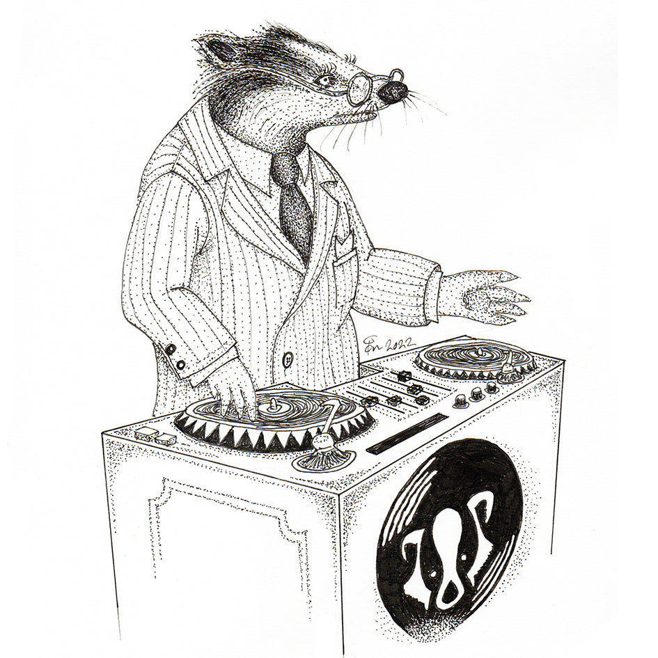 Drawing of Mr Badger DJing