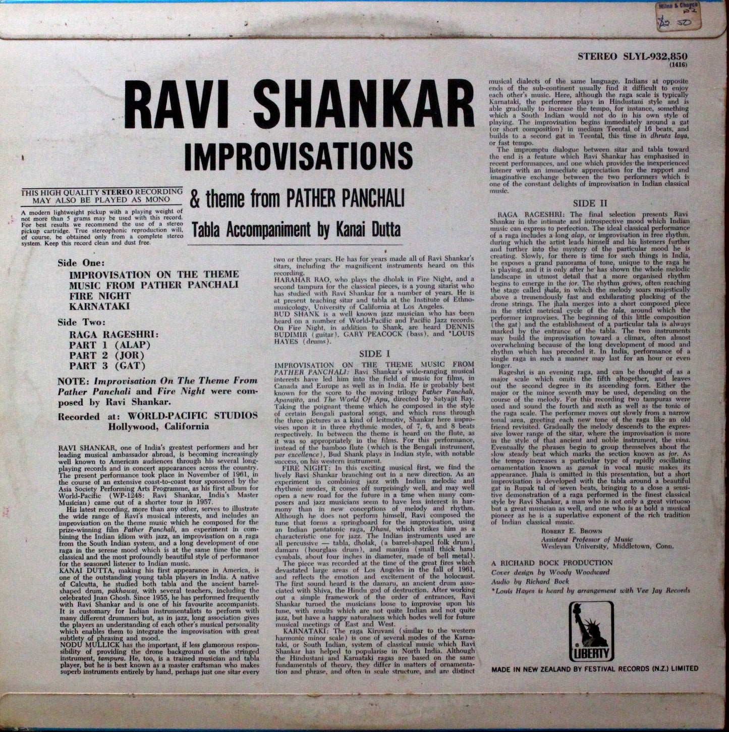 Ravi Shankar – Improvisations And Theme From Pather Panchali (2nd Hand)